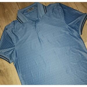 G/FORE Mens Blue Geometric Logo Print Short Sleeve Golf Polo Shirt Large L